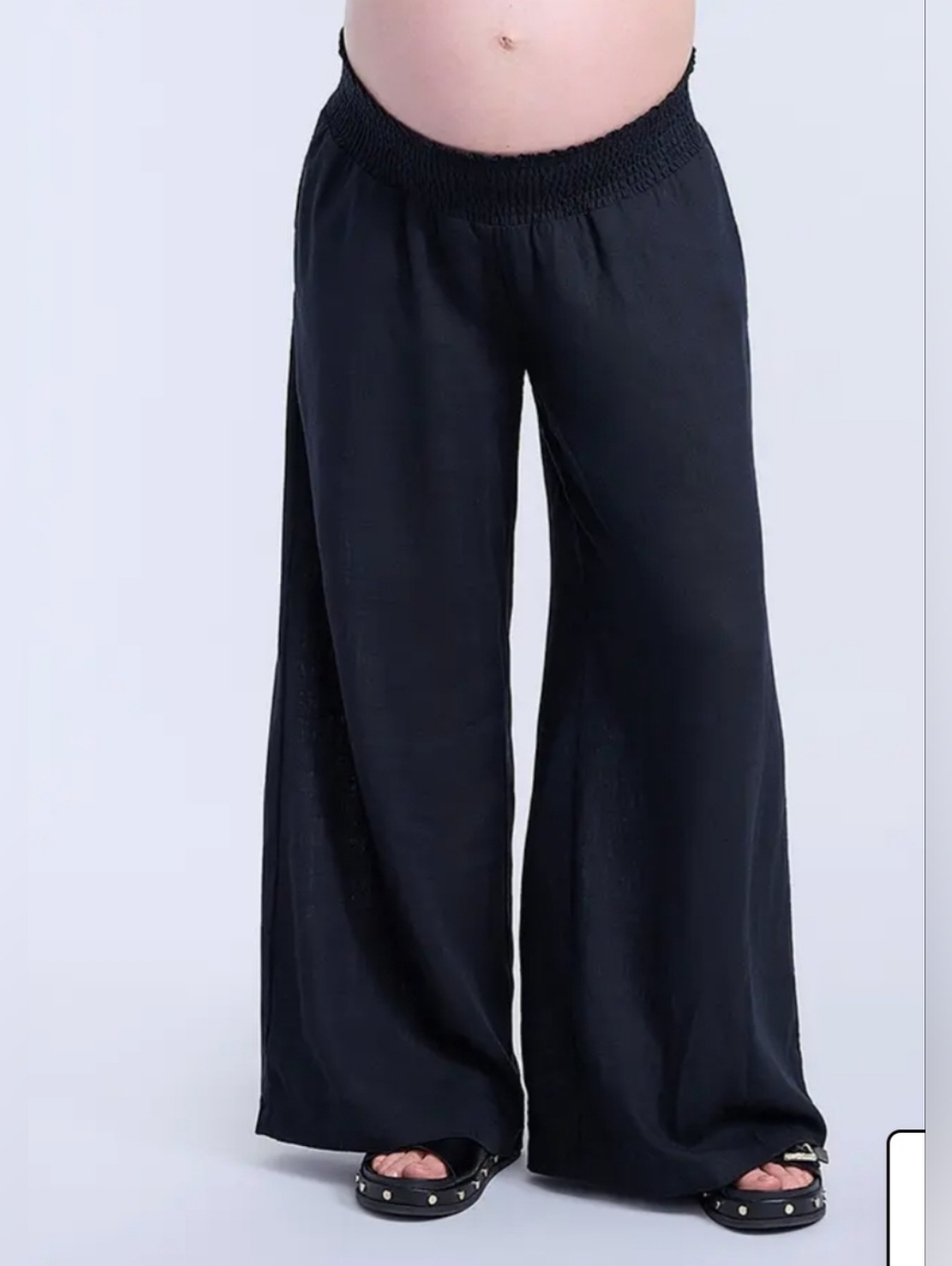 Motherhood Black Wide-Leg Maternity Pants with Smocked Waistband